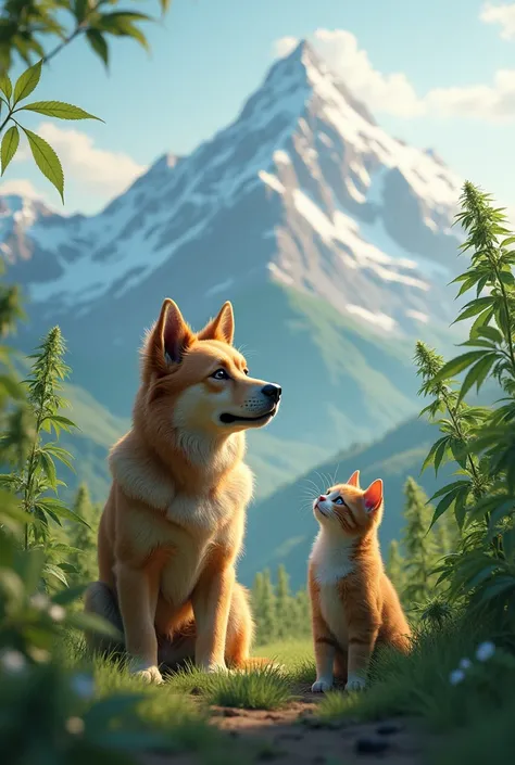 dog, cat, marijuana, mountain