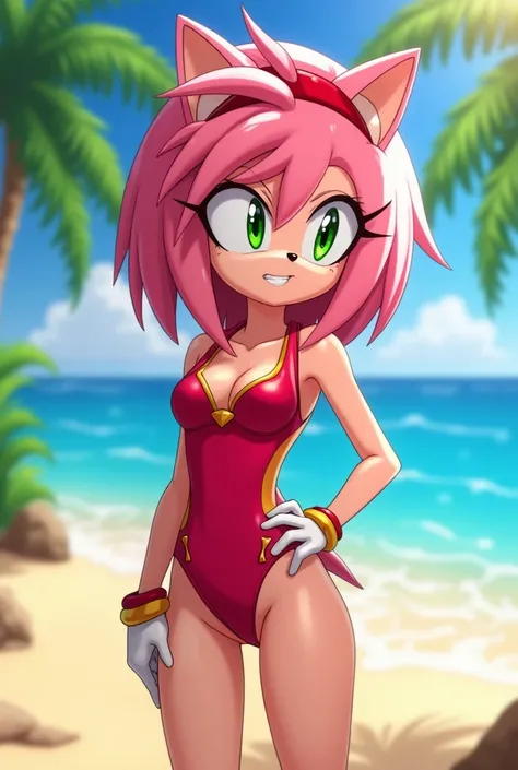 Make Amy Rose character wearing sexy swimwear