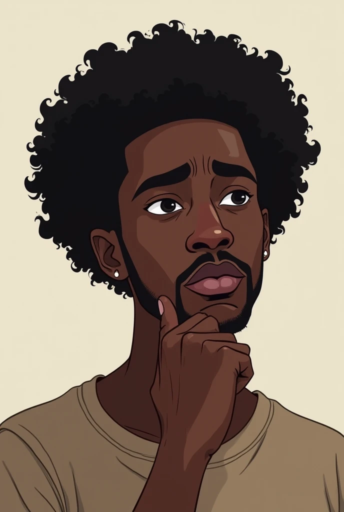 Black man with curly hair download sad thinking cartoon: Could you tell me