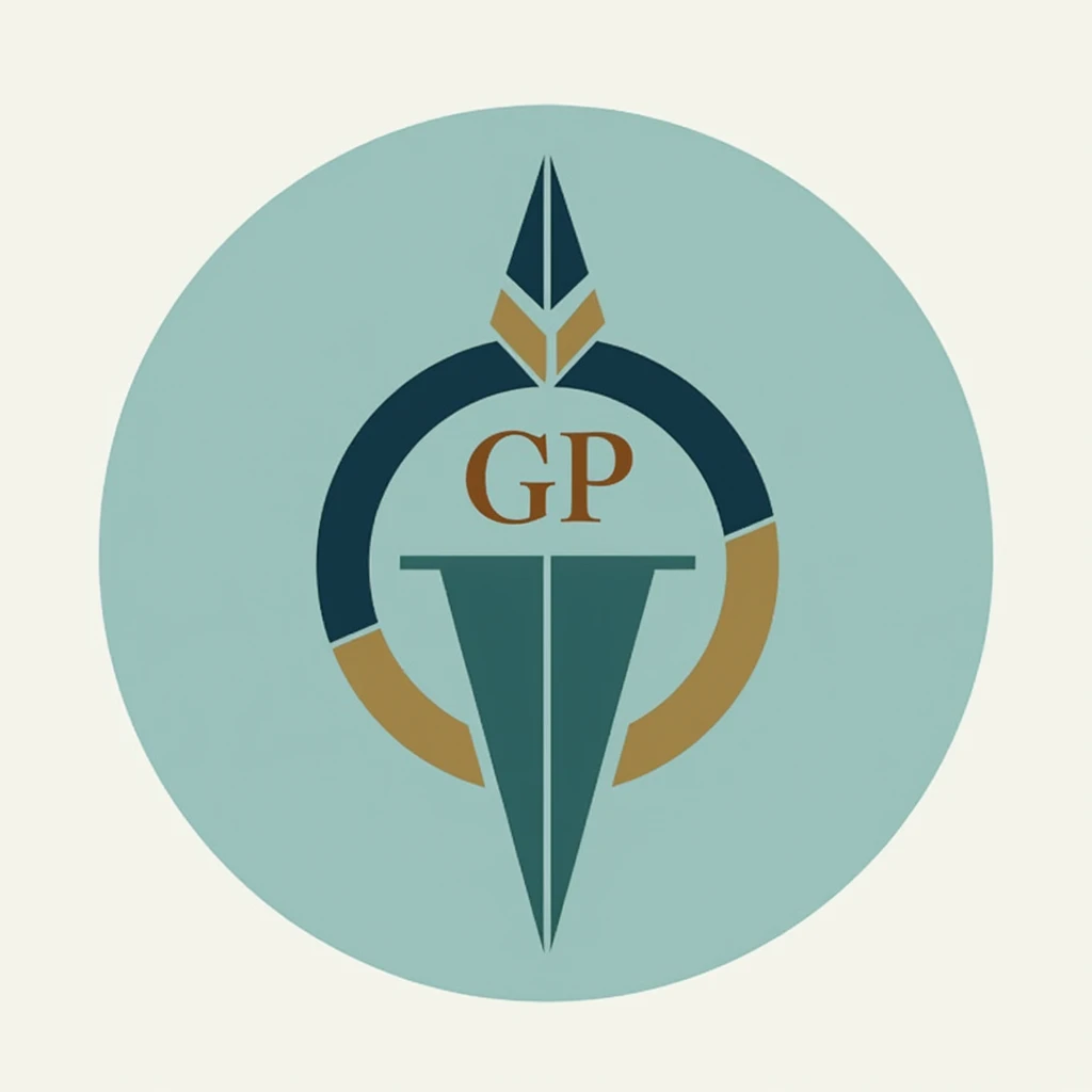 "Create a minimalist and visually striking logo for a YouTube channel named Guided Path. The logo should feature a simple yet elegant icon of a compass, a pathway, or an abstract arrow symbolizing guidance and direction. Use a circular or square format wit...