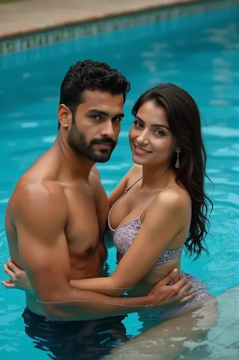 Pakistani 40 year old boy and 30 year old girl in swimming pool girl in Howrah boy in shirtless looks camera