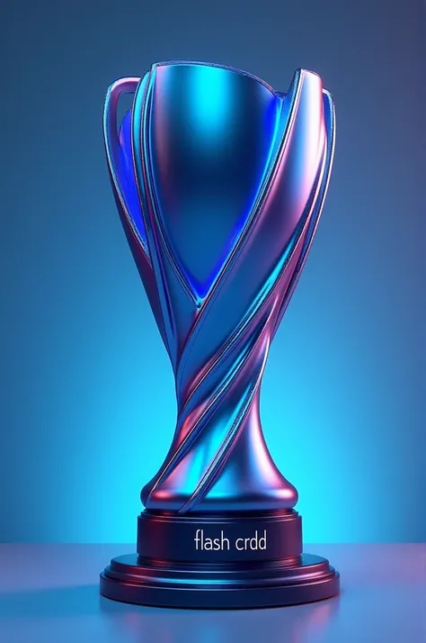 "A sleek and elegant modern trophy design. The trophy features a vibrant combination of blue and white as its primary colors, with intricate silver details that enhance its premium and professional appearance. The shape is unique and dynamic, focusing on a...