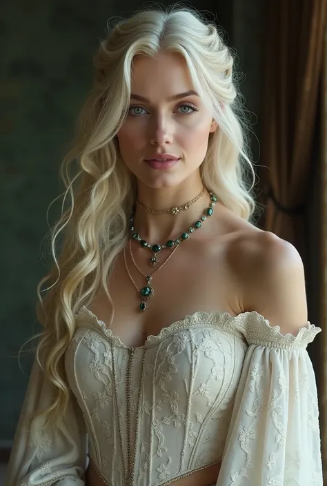 Shiera was renowned for her beauty and seduction. She had a heart-shaped face and long hair,  thick and curly , silver and gold colored , Targaryen style . Although she had two uneven eyes (one dark blue and the other bright green), it was said that this "...