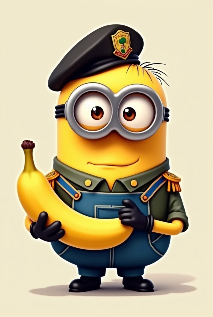 Minion with a banana in his hand dressed as a Mexican national guard