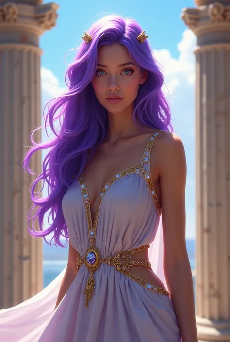 Greek goddess with flawless purple hair 