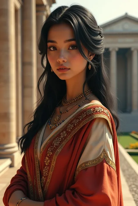 (photorealism:1.2), Roman civilization, daughter from wealthy and powerful family, black hair