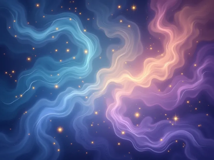 A cartoon like mystical texture with a magical theme, featuring swirling smoke patterns in soft gradients of blue, purple, and gold, faint sparkling stars scattered throughout, and an aged parchment background with subtle glowing edges. The design should f...