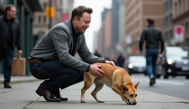 elon musk lends a helping hand to a sick dog in need of help and helps him while walking on the street v