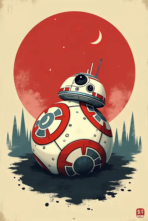  Star Wars bb8 70s style poster, Only in white black and red colors Obra maestra,  The best quality , Detail, Details altos, Color Ghibli, pop art, 