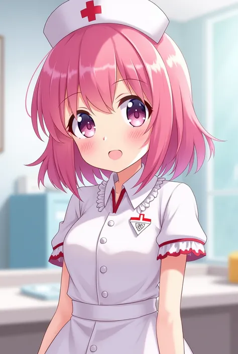 Pink-haired anime girl dressed as a nurse