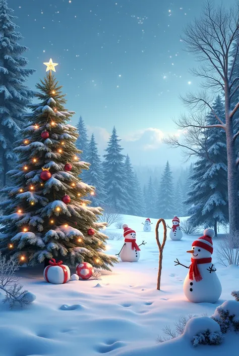 Picture of pretty Christmas, snow, walking sticks, tree, New Year, muñecos de snow, without people 