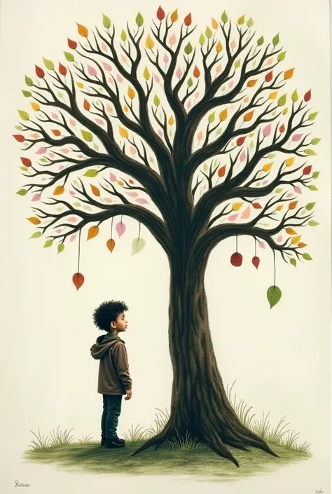  He designed a picture showing a tree from which broken branches hang with falling leaves, as a symbol of hood break and self-destruction due to violent education.With a small green leaf that appears in the tree as an expression of hope .
.

harsh shadows:...