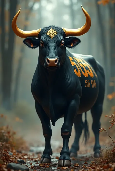 Black bull with golden horns with the number 555
