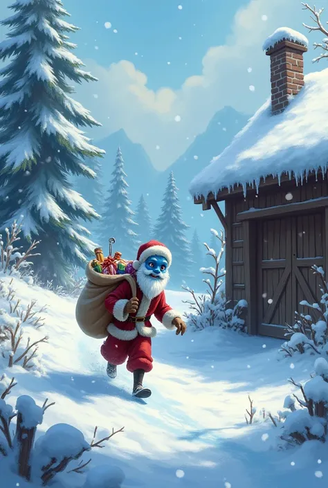 Jack Frost delivering supplies to the workshop near the garage