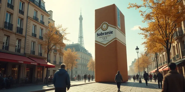 A huge cigarette with the word SOBRANIE in Paris