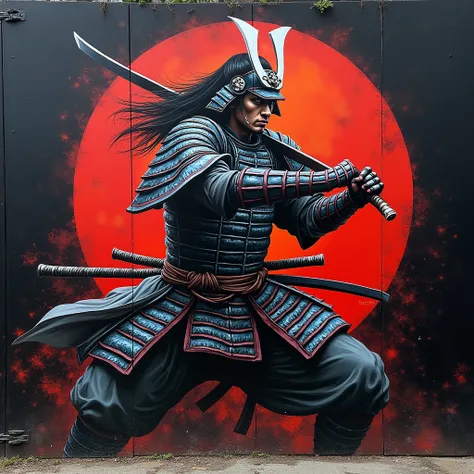 graffiti of a samurai warrior over a black backgroud