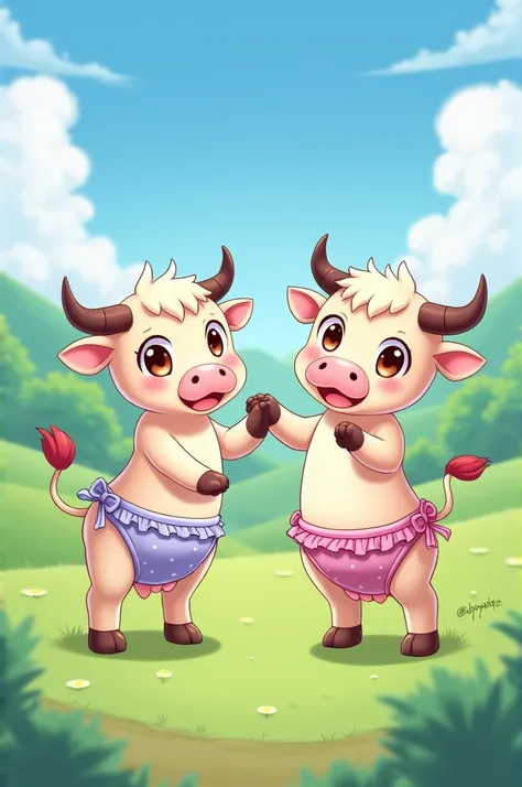 An anime of two cows in panties