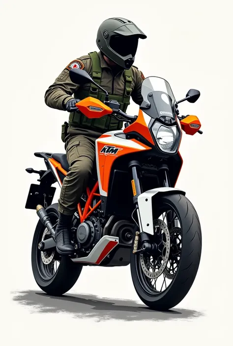 It will generate a single-color tattoo of a KTM motorcycle, model 1290 Super Adventure S 2023, on which a German army soldier rides