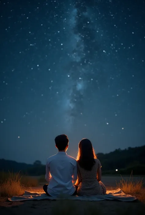 Photo of a Thai couple sitting looking at the stars