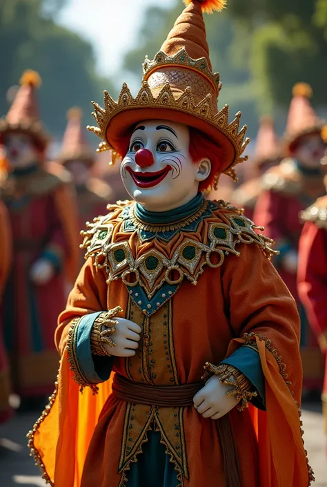 "Describe an emblematic character from the Folia de Reis with the following characteristics: it must be a rag doll and represent the clown who leads the entourage. He represents King Herods soldiers and carries a unique energy, mixing theatricality and tra...