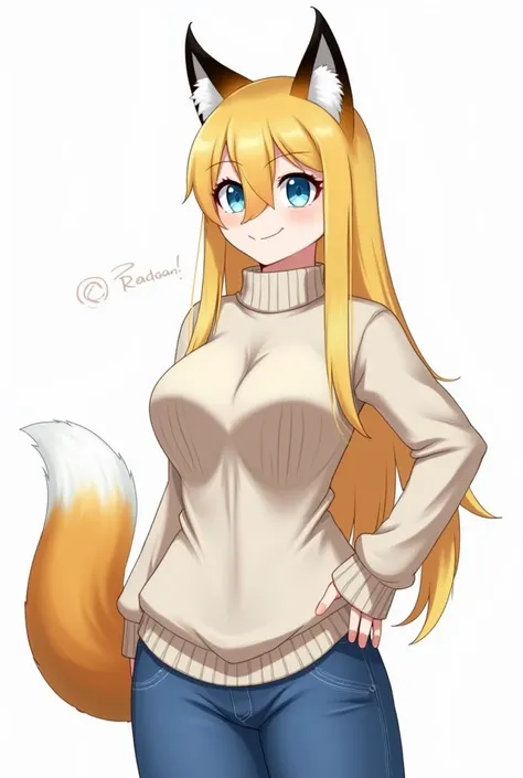 digital_media_(artwork) hi_res, score_9, score_8_up, score_7_up, score_6_up, score_5_up, score_4_up, rating_safe, beautiful, anthro, furry, female, detailed textured fur, fur tufts, fluffy, slim, slender, breasts, cute, sweater, baggy denim jeans, beautifu...