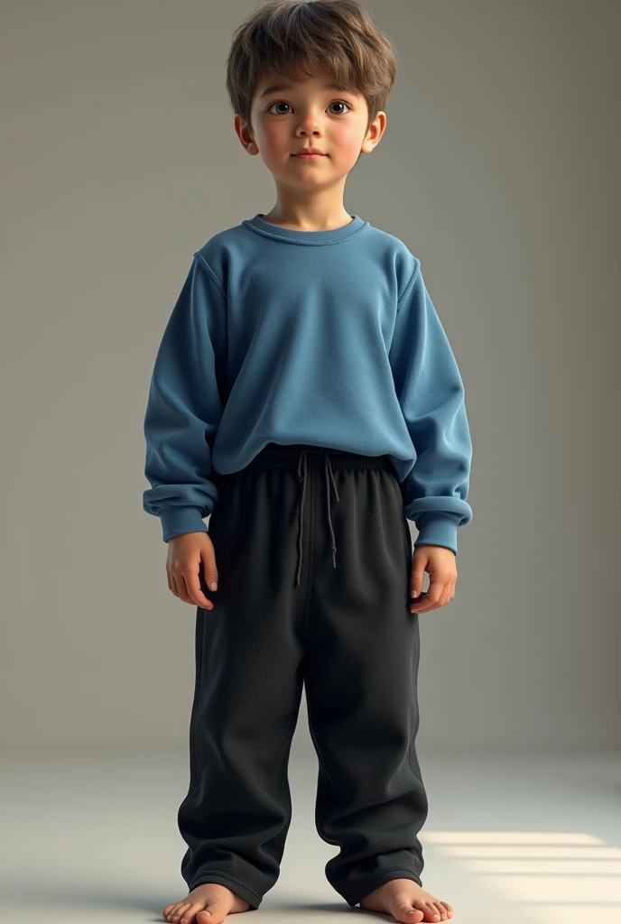 Realistic full body model human  , young face ,face to foot ,  blue cloth tsirt ,black long pants, highly detailed , 4k ,volumeric lightning, softlight