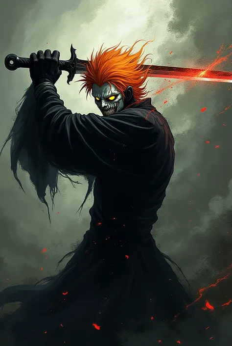 Character from the anime BLEACH ICHIGO KUROSAKI Hollow transformation holding his zanpakutou 