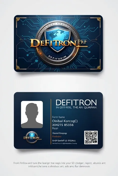 A professional logo design for an organization named DEFITRON with a futuristic and patriotic theme. The logo should include a shield symbolizing defense, a globe representing global outreach, and a circuit pattern to highlight advanced technology. The des...