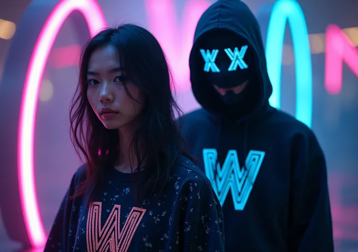 ALAN WALKER WITH A MASK AND A SWEATSHIRT A LOST IN LIGHTS GIRL WITH A W LOGO 