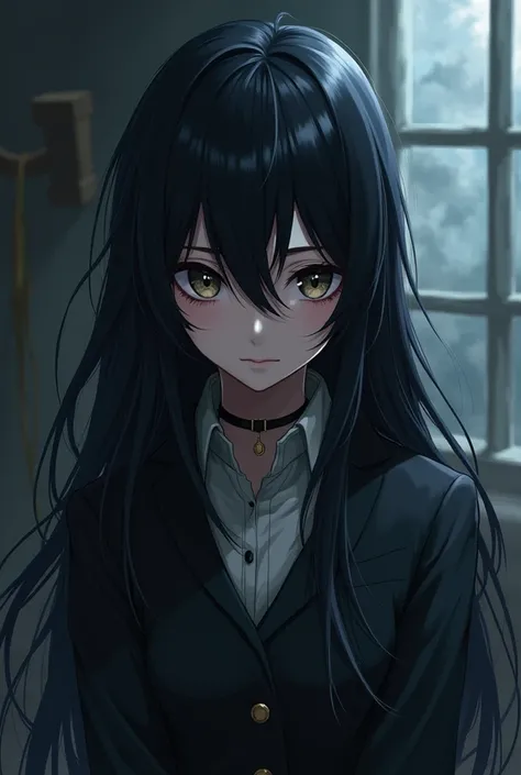 A dark-haired anime character with long hair