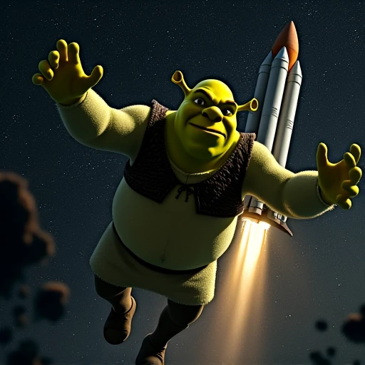 Shrek flies through space over rocket 、 Falcon 9