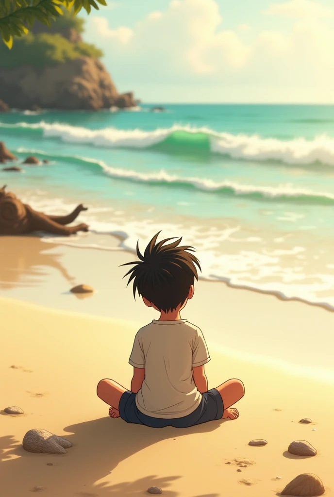 A boy waiting in sea beach 