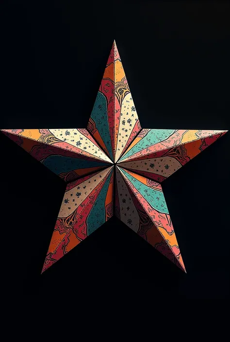 A 5-pointed star with tattoo style design on each tip