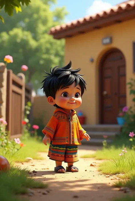 a realistic image of Peruvian ren playing in the yard of a small kindergarten