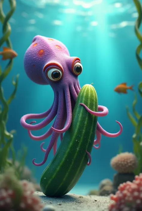 Squid eating a cucumber