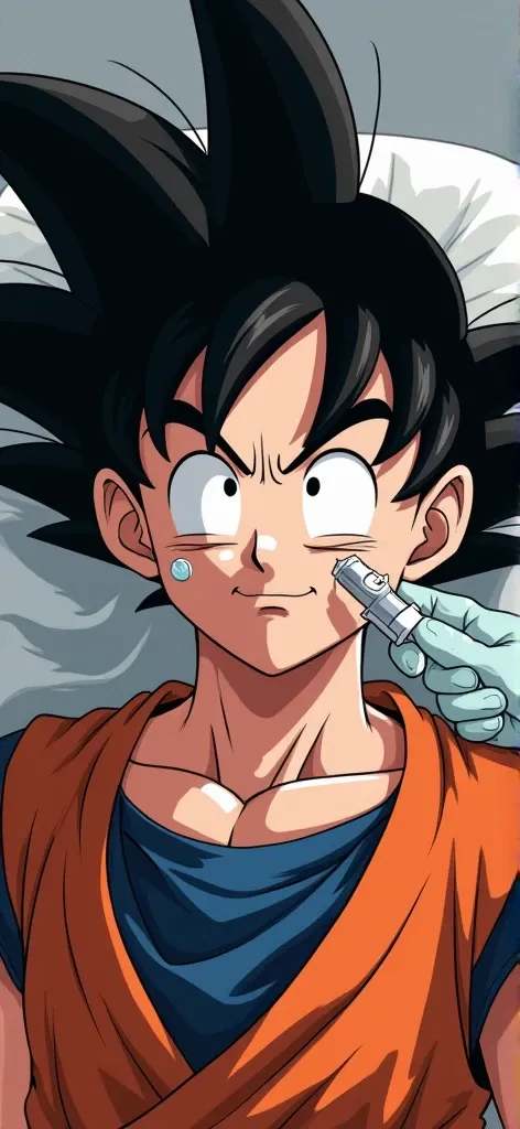 Son Goku has strabismus and has an injection