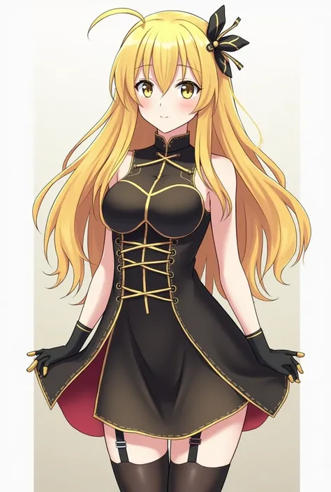 woman, girls frontline, groza, black dress, black gloves, blonde hair, china dress, chinese clothes, tachi-e, dress, garter straps, gloves, long hair, official alternate costume, thigh strap, yellow eyes