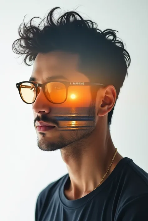  high quality,  8k Ultra HD, Uma bela double exposure, photo shoot, Studio, white backgrounds, wears a casual outfit, bold makeup, Ultra HD, realistic,  A man,  detailed face,  detailed hair ,  detailed skin, focused on the face, zoom face, with the coast ...