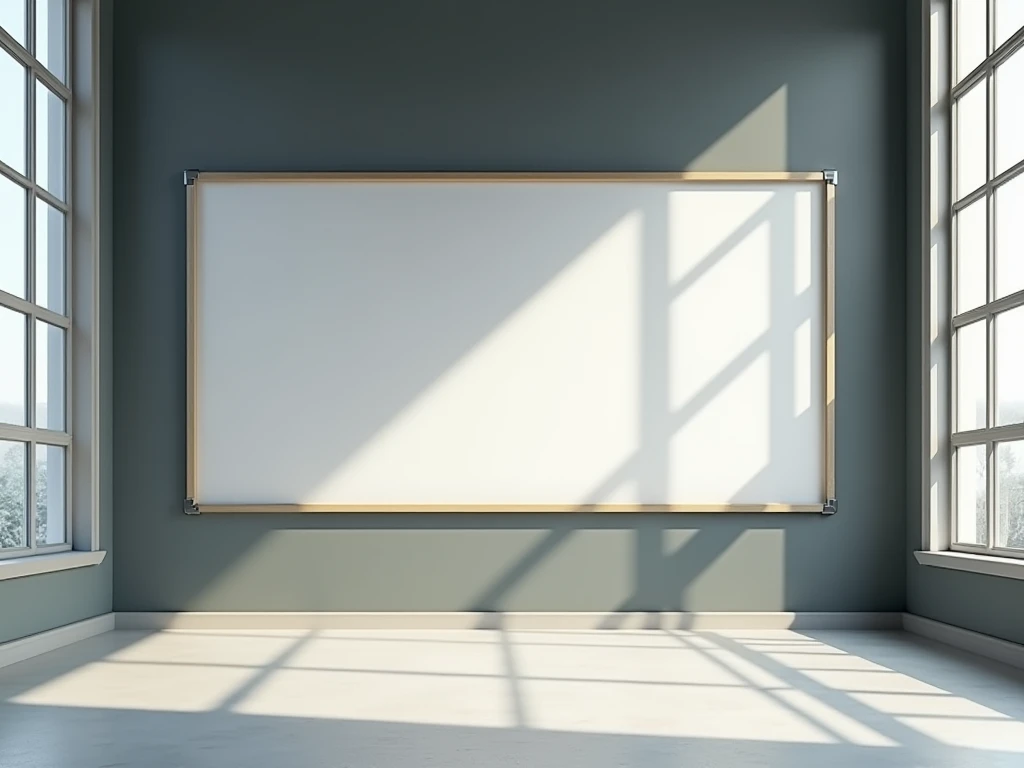 Blank white sheets attached to a blackboard by windows