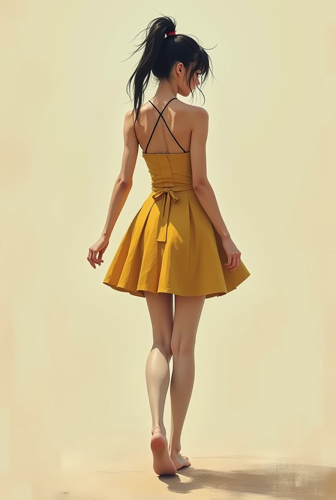 A digital painting with natural earth tones and a soft, dreamy atmosphere.  Depicts a graceful, athletic Japanese woman, in an acid-punk kawaii dress and symmetrical stockings. Art style of Artgerm and Yoji Shinkawa. High detail, capturing the minimalistic...