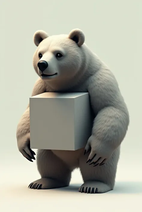 conceptual design of a bear with a body formed by a single giant cube, combining realistic and geometric elements 