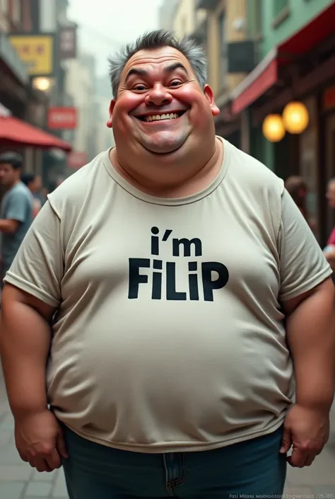  Fat guy with the shirt where it says "Im Filip "