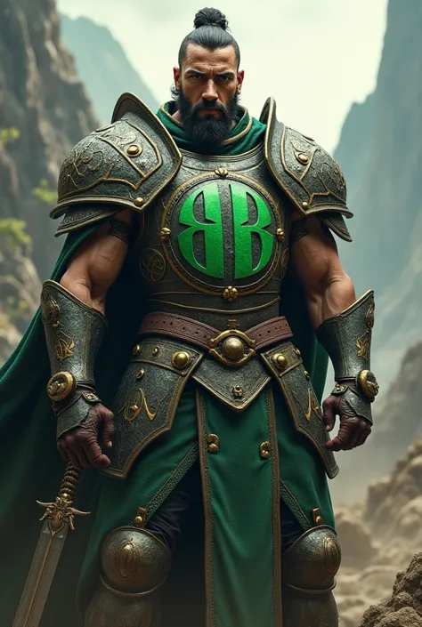 A warrior with the ARB logo on his chest in green 