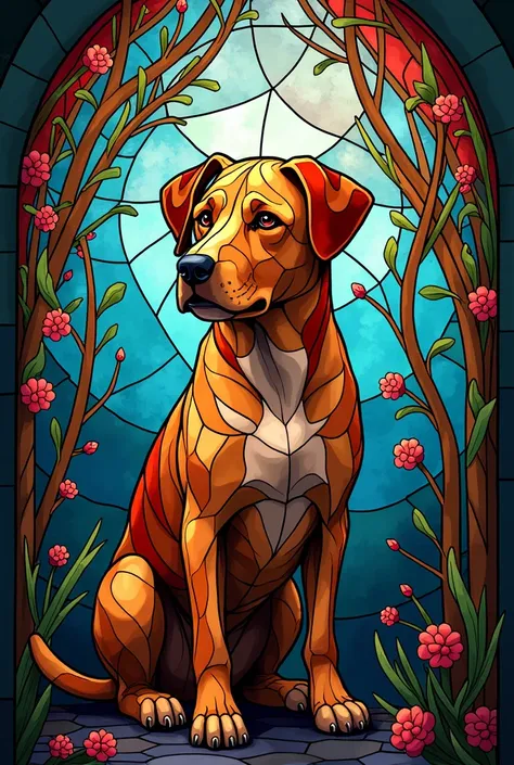 The dog background made of stained glass is also colorful