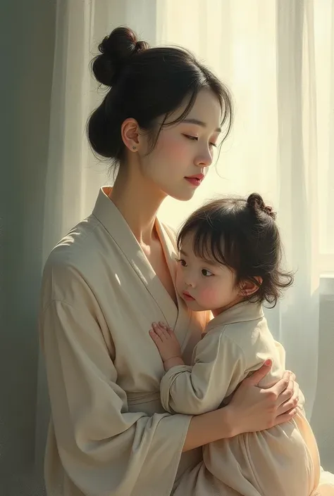 faceless picture of korean woman and her  daughter.