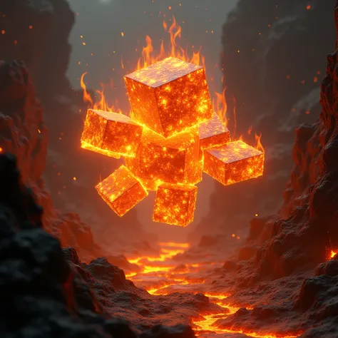 Blaze 

> "Un Blaze  flotante hecho de bloques incandescentes, with rotating fire rods around it,  in a realistic hellish landscape with lava and obsidian ." en la vida real