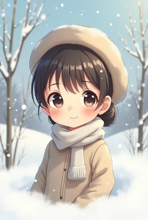 Girl with beret in the snow anime icon