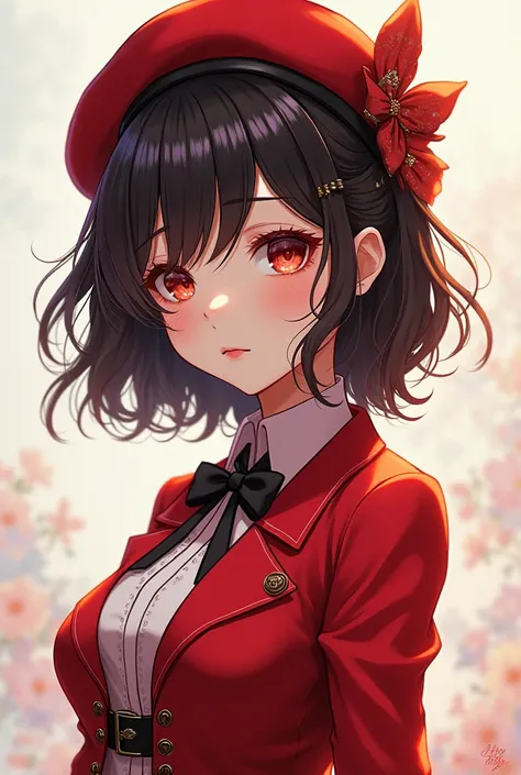 Girl in a beret and red anime outfit