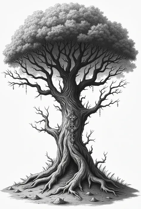 Illustration magic tree engraving drawing 