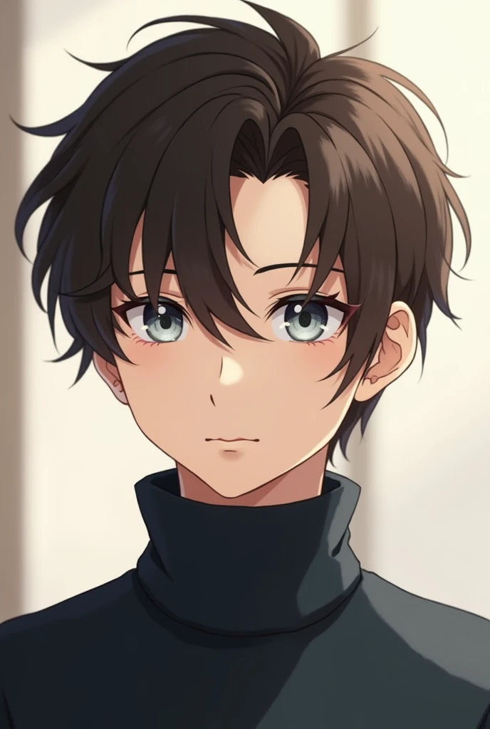 Create a realistic portrait of a 17-year-old boy with light skin and defined facial features, showcasing a calm yet intense expression. His hair is styled in Todoroki Shotos signature half-and-half style, with the left side a natural dark brown and the rig...